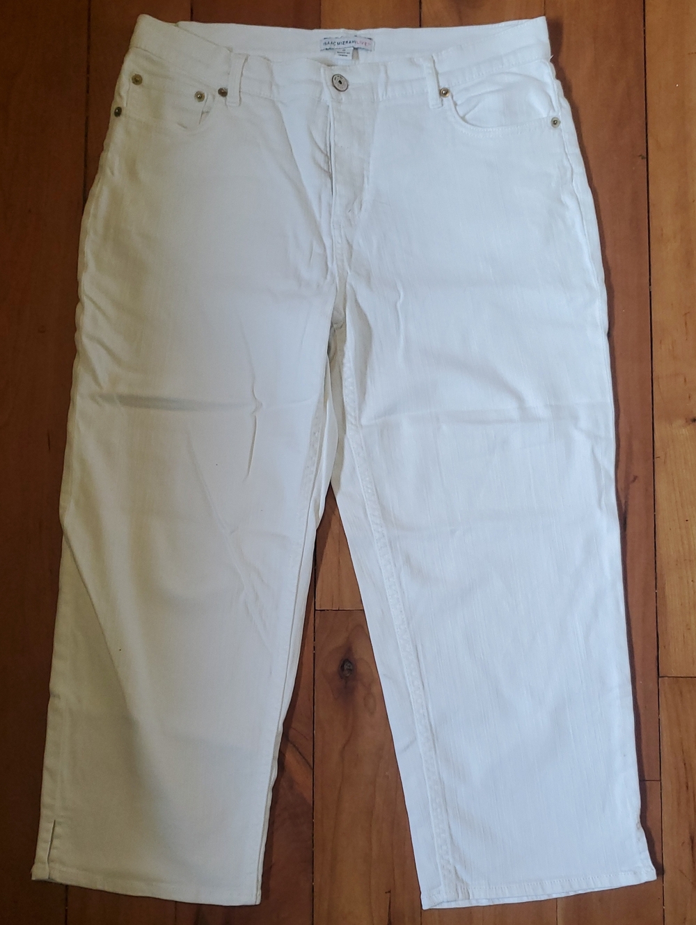 Isaac Mizrahi Live White Jean Capri Size 12 Split Cuffs